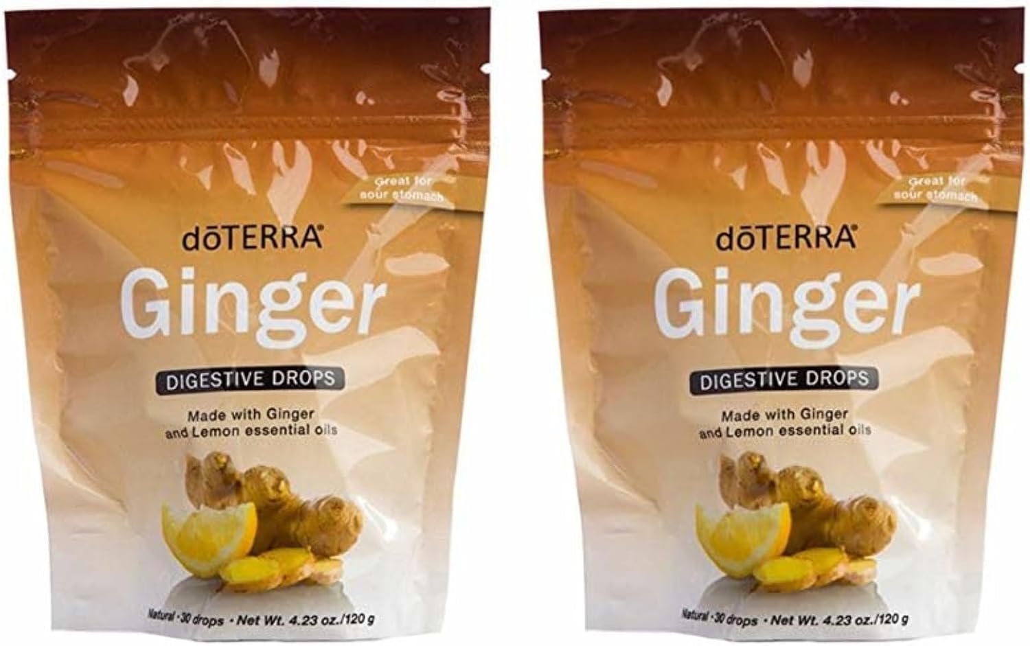 doTERRA Ginger Throat Digestive Drops 30 Count Bag (2 Pack)