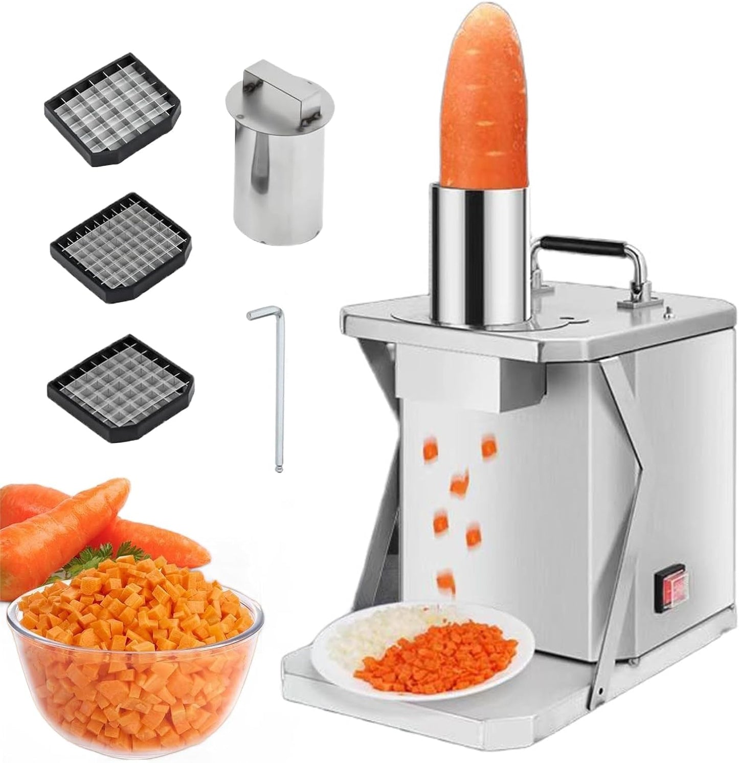 Electric Chopper Vegetable Dicer, 3 in 1 Commercial Vegetable Slicer Shredder, Automatic Potato Onion Carrot Dicing Cube Cutting Machine Chopper for Commercial Home Use