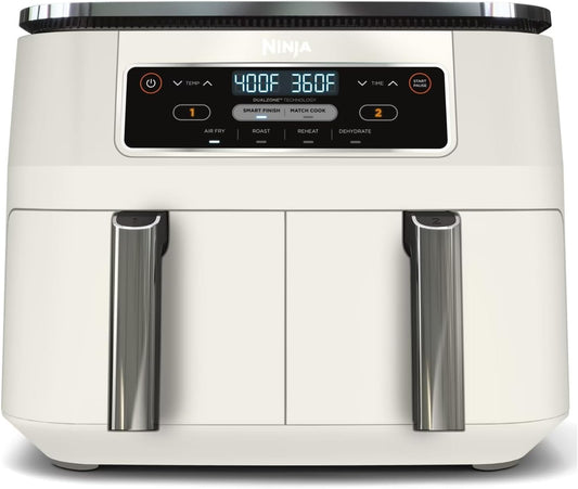 Ninja 4-in-1 Dual Basket Air Fryer with Smart Zone Divider – 8 Qt Family Size Capacity, Independent Temperature Controls & Digital Touch Panel – Air Fry, Roast, Reheat & Dehydrate Appliance