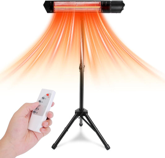 1500W Electric Infrared Heater Outdoor Patio Heater with Stand 2 Remotes 3 Heating Levels IP65 Waterproof Tripod Wall Mount for Home Office Patio Garage