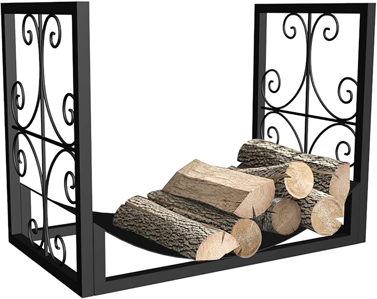 Medium 2ft Firewood Rack Holder, Heavy Duty Iron Wood Log Storage Stand, Indoor/Outdoor Fireplace Lumber Organizer