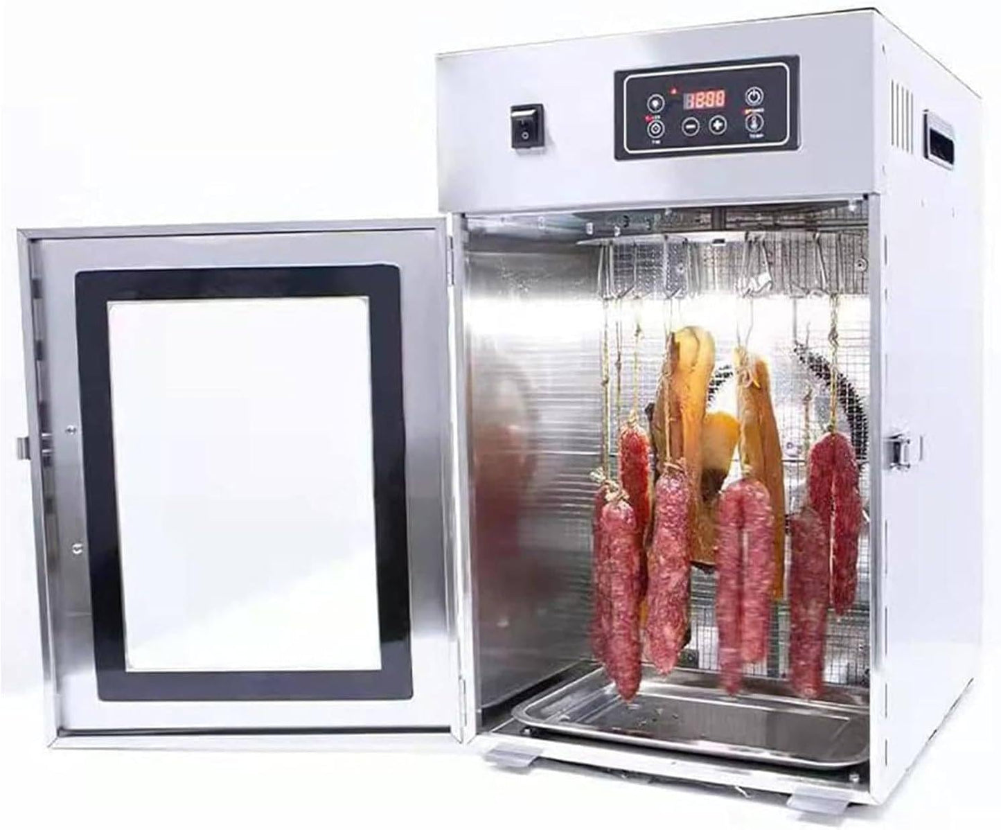 360° Rotation Food Dehydrator for Meat, 800w Stainless Steel Biltong Box Drying Cabinet Dehydrator Machine, 14 Hooks, Adjustable Temperature & Time, LED Display