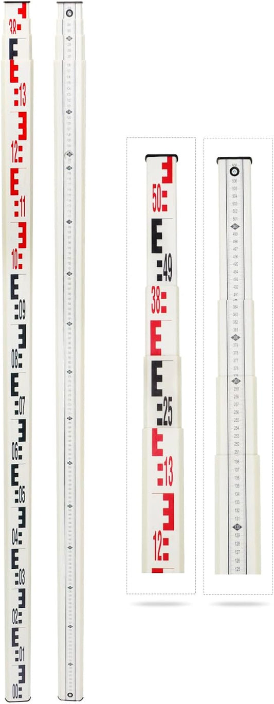 5M Fiberglass Leveling Rod-Meter, with Extendable Leveling Tool with Non-Glare Graduations and Clear Markings for Precise Measurements - Heavy-Duty Carrying Case Included (5M-4Section)