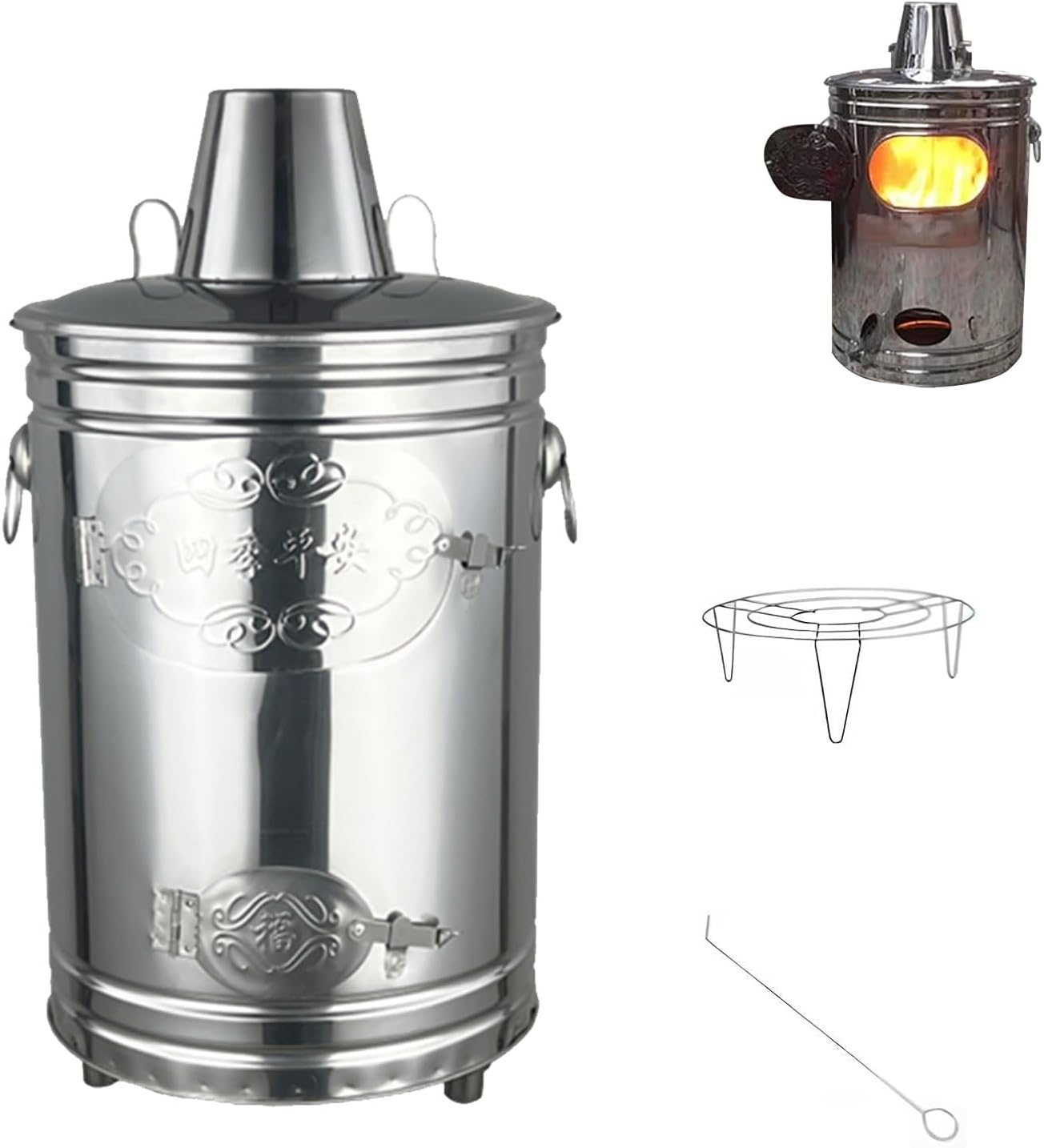 Incinerator Cage for Waste Disposal - Paper Burner with Chimney, Includes Fire Hook and Support for Leaves and Paper