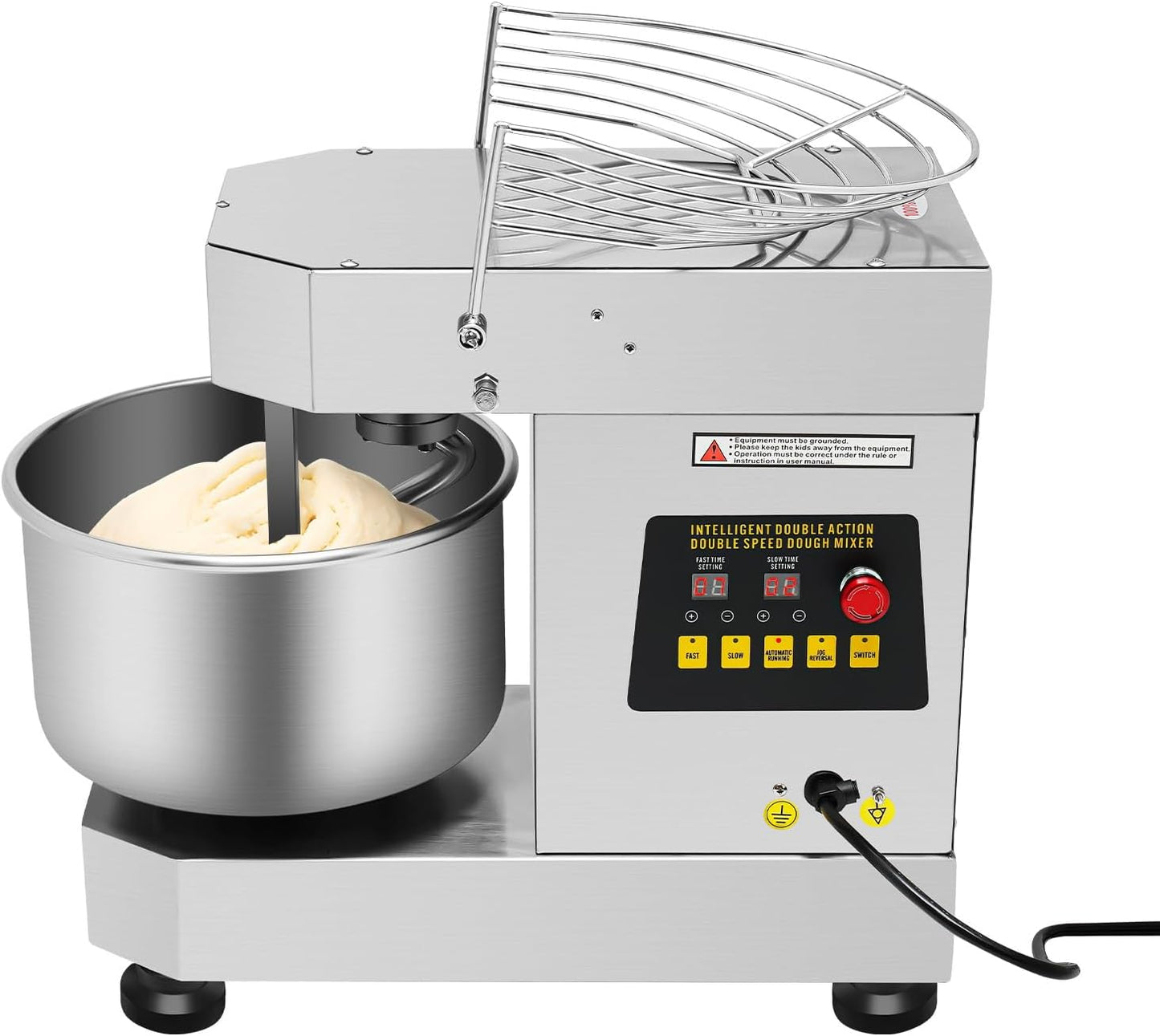 12Qt/10L Commercial Food Mixer, 750W 110V Electric Dough Kneading Machine Stainless Steel Bowl Heavy Duty Stirring Jams Mixer, Timing Function for Mixing Dough Cream Eggs