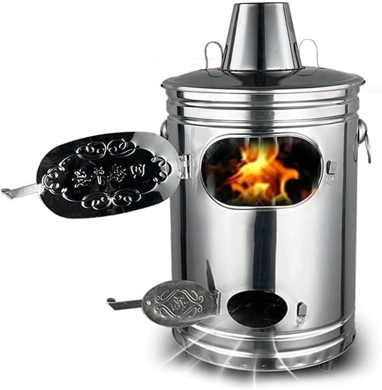 Stainless Steel Burn Barrel, Efficient Garden Incinerator with Fire Hook for Burning Yard Waste, Leaves, and Debris - Outdoor Bin for Garbage Disposal