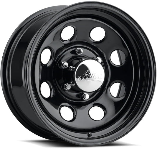 Allied Wheel 82B Black Soft 8 17X8 6X5.5, 4"BS, Durable Gloss Black Finish Steel Wheel for Cars and Light Trucks, Chrome Cap Included, Protective E-Coating