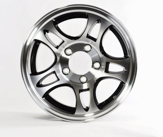 15x6 Black Machined Aluminum Bullet Trailer Wheel 5 on 4.50 Bolt Pattern