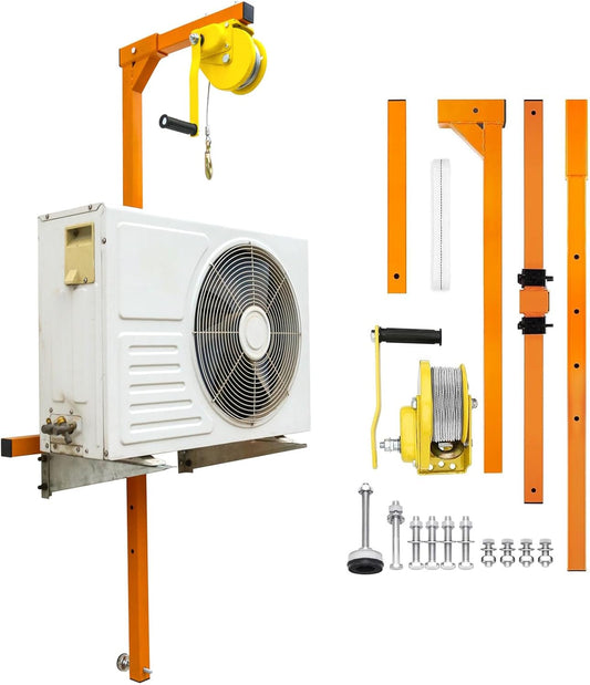 Air Conditioner Lifting Crane, AC Lift Tool 1200 lb Manual Winch with 49ft Steel Rope, Corrosion-Resistant Bracket for Outdoor HVAC Installation Device in Factories, Garages and Home KQZZIV