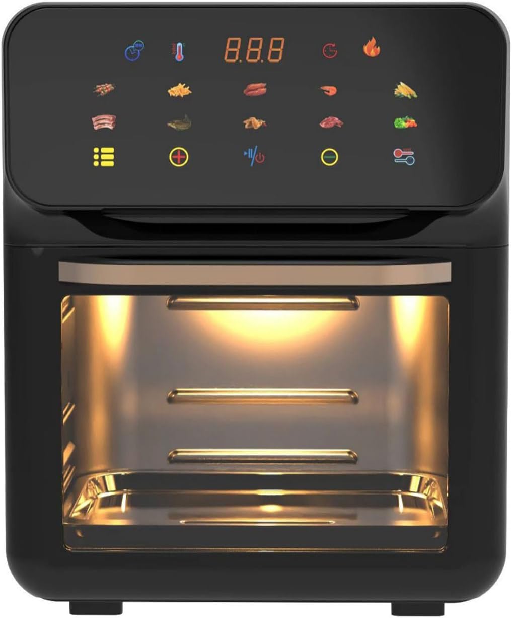 Air Fryer Oven Combo 10L Large Capacity with Touch Screen, 360° Air Circulation, Smart Temperature Control, Glass Door, LED Light for Baking, Roasting, Pizza, Dry Fruits