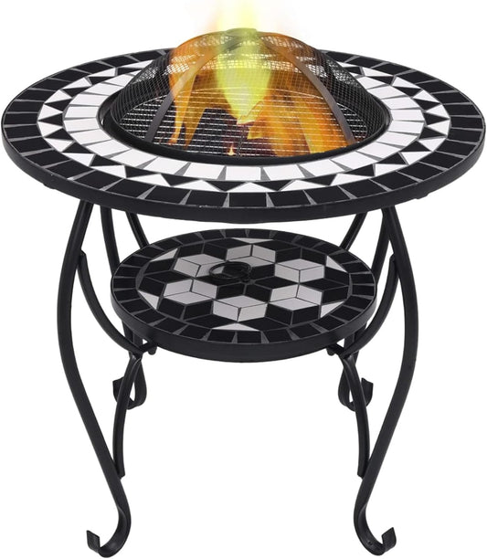 Mosaic Fire Pit Table, 26.8 Inch Ceramic Surface, Steel and Ceramic, for Outdoor Garden and Patio Decor