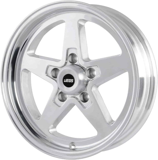 JEGS SSR Star Aluminum Wheel 15” x 4” | 5 x 4.75” Wheel Bolt Pattern Spacing | -19 mm Offset | 1.75” Backspacing | Polished Aluminum | 3.27” Center Bore | Includes Center Cap