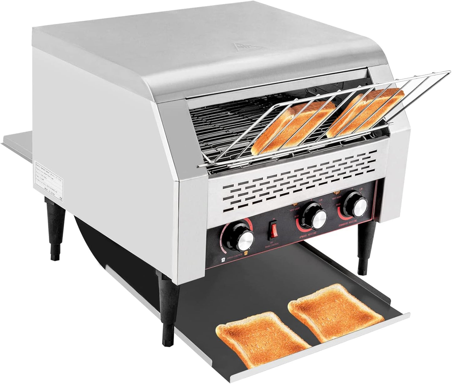 Commercial Conveyor Toaster Stainless Steel Heavy Duty Industrial Toasters with Three ring Heating Tubes Countertop Electric Restaurant Equipment for Bun Bagel Bread Baked Food 450 Slices/Hour