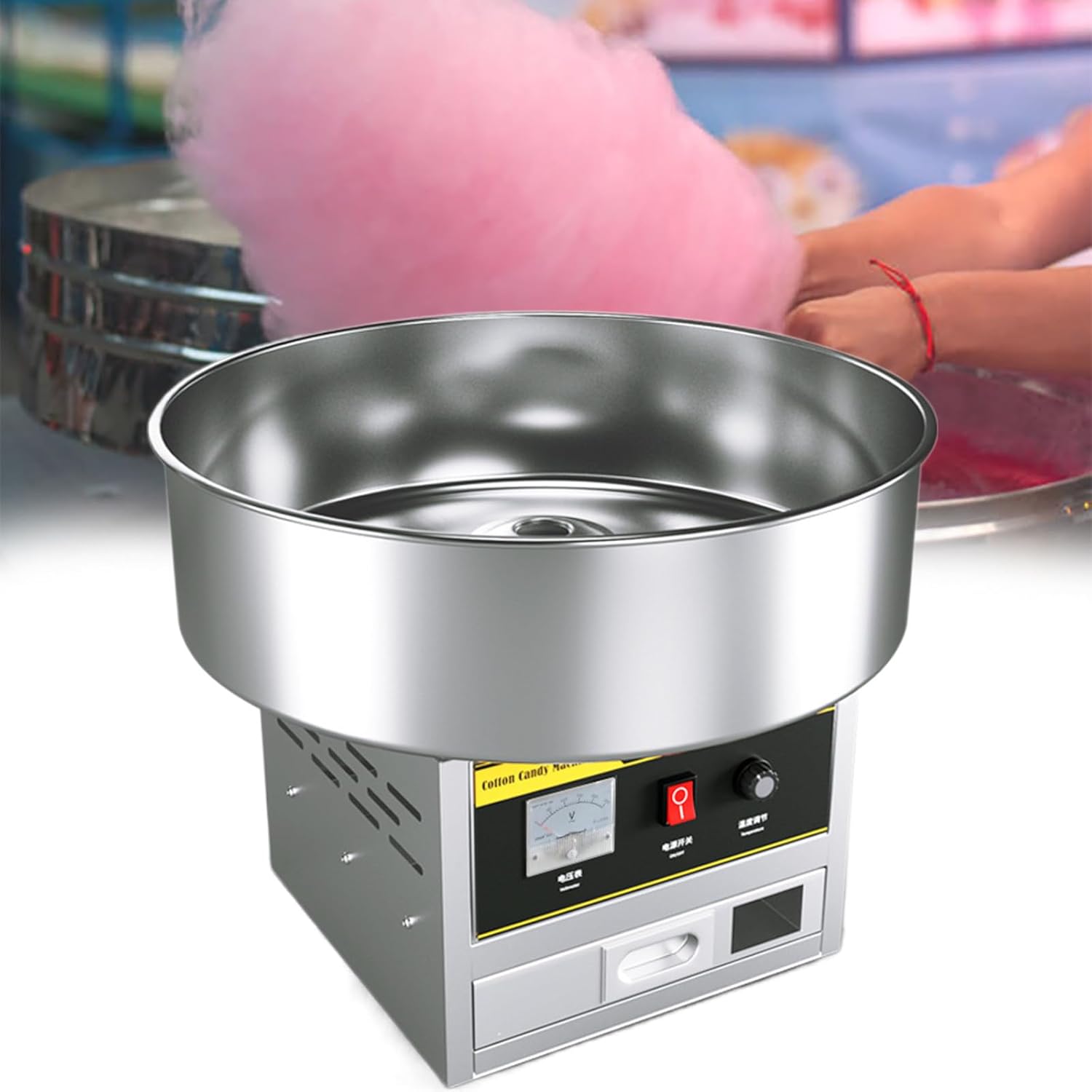 Cotton Candy Machine Commercial, 1200W Electric Cotton Candy Machine, Cotton Candy Maker with Stainless Steel Bowl, Sugar Scoop, Storage Drawer, for Birthday Party