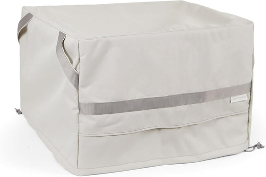 Covermates Square Firepit Cover - Premium Polyester, Weather Resistant, Drawcord Hem, Fire Pit Covers, Square 42W x 42D x 25H, Stone