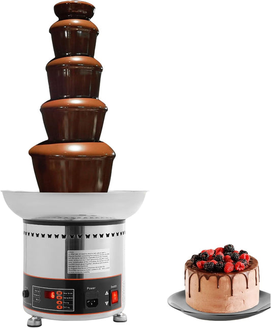 5-Tier Stainless Steel Electric Chocolate Fountain Machine, 6.61 lbs Capacity Fondue Fountain with Temperature Control (5-Tiers)