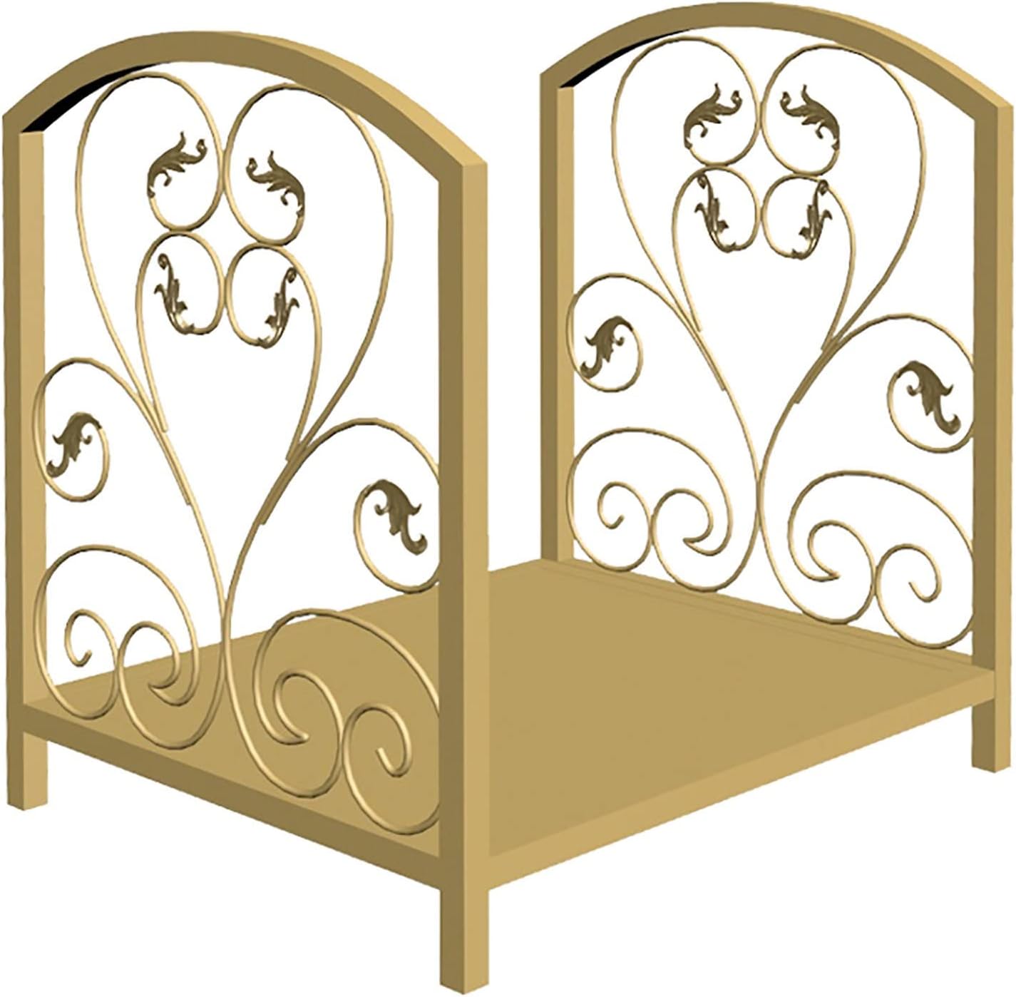 XSMYdpUS Scroll Firewood Rack Stand 17.7inch, Heavy Duty Log Rack Holder Wrought Iron Wood Stacker Indoor Outdoor Wood Storage Shelf (Color : Gold)