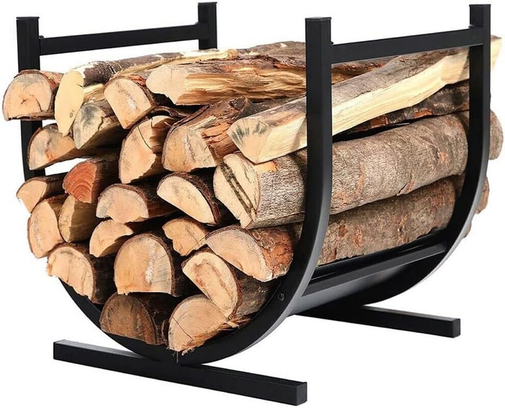 Log Store Firewood Rack, Heavy Duty Indoor & Outdoor Wood Holder, Powder-Coated Steel Fireplace Storage Rack