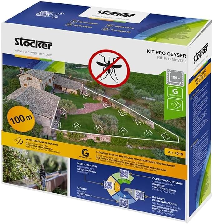 Stocker Insect Mister Kit Pro - 100m tubing, 40 misting nozzles, 40 T connectors, 5 Straight connectors, 5 90° connectors, 5 Terminal caps, 20 Hose Fasteners, and 85 Fastening Nails