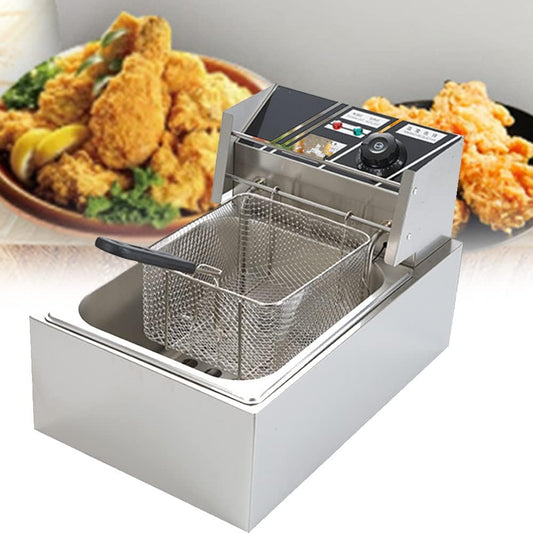 6l/12l Commercial Electric Fryer, Countertop Oil Outdoor Cooker for French Fries, Onion Rings, Chicken, Chicken Fish, Single/Twin Cylinder Fryers,110V-6LSingle-cylinder