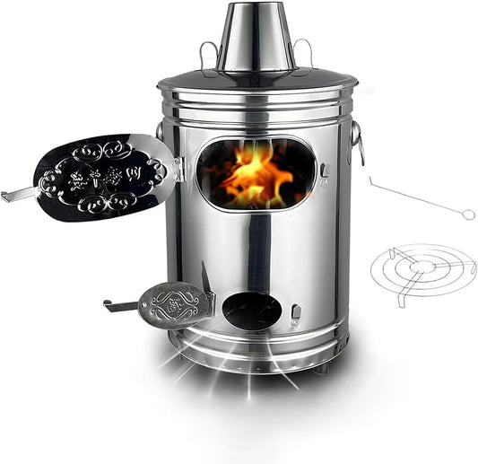 Garbage Incinerator Stainless Steel Metal Burn Barrel Ash - Proof Chimney Design for Household Waste with Fire Hook and Stand High Temp Resistant for Garden Outdoor Fast-Burning Trash Leaves Paper