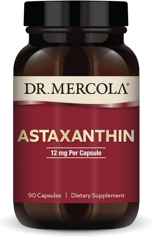 Dr. Mercola Organic Astaxanthin - 12 mg Astaxanthin - Powerful Antioxidant Support - Organic Microalgae Extract - Non-GMO, Gluten-Free & Soy-Free - 90 Capsules (90 Servings)
