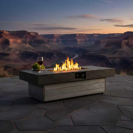 Outdoor Firepit Table, Black Rectangle Propane Fire Pits Table with 2 Height Options, 50000 BTU, Clear Glass Stones, Removable Lid & Waterproof Cover, 48" W×23.62" D×15" H for Patio