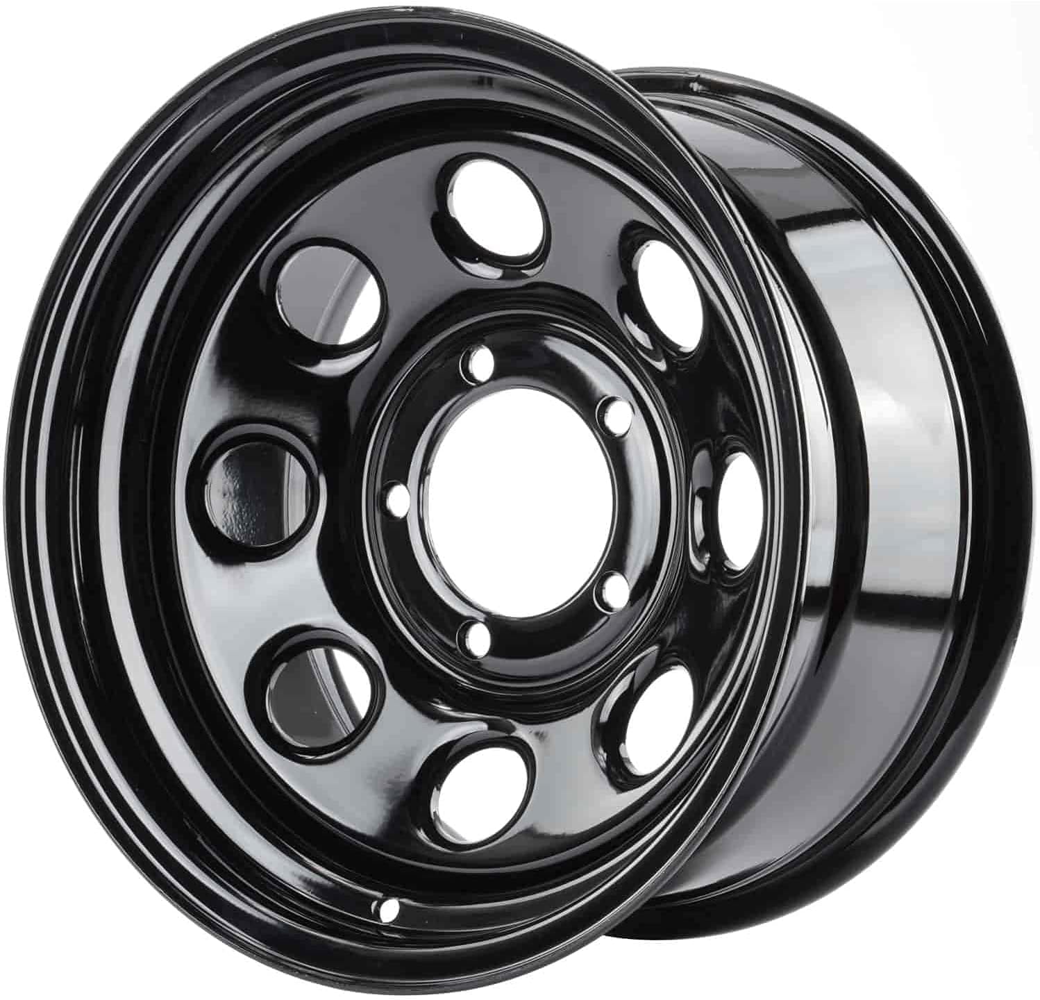 JEGS Baja-8 Steel Wheel 16” x 8” | 5 x 5.5” Wheel Bolt Pattern Spacing | -12 mm Offset | 4” Backspacing | Black Powder Coat | Optional Center Cap Available Separately