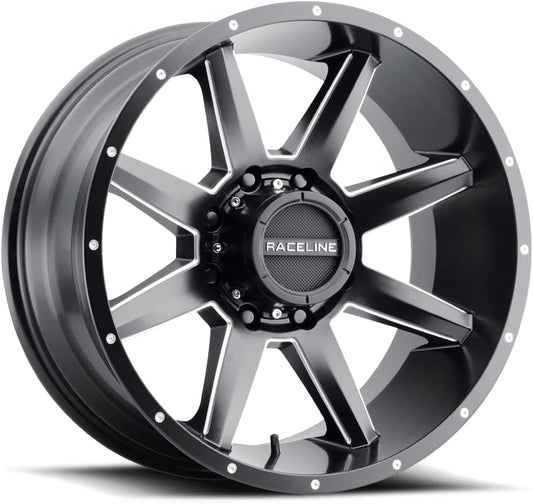 Raceline Wheels Aluminum Truck Wheels SUV Automotive Wheels Car Accessories, Black Rims (17X9 8X165.1-12mm)