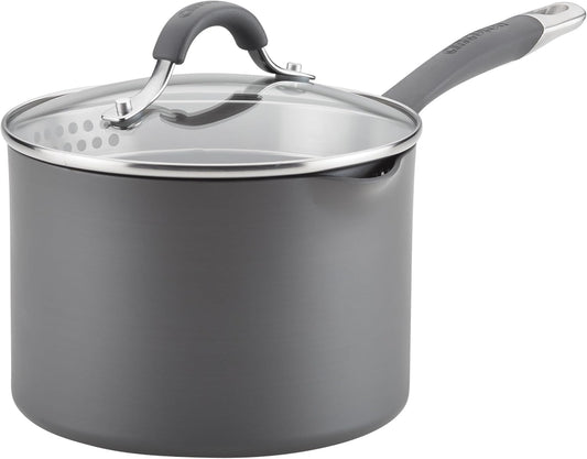 Circulon Radiance Hard-Anodized Nonstick Straining Saucepan, 3-Quart, Gray