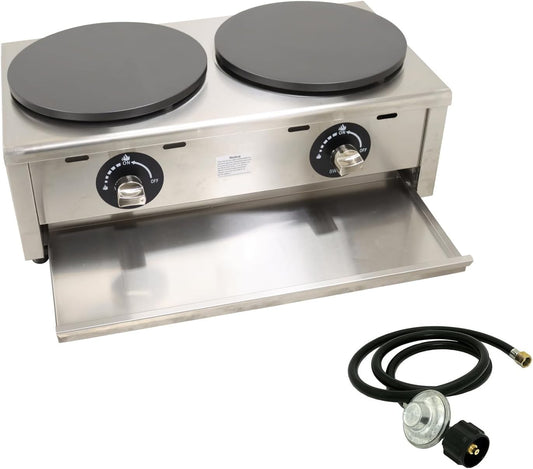 Double LP Gas Crepe Machine 2800Pa Commercial Pancake Maker Nonstick Pan Griddle Machine Table Size 15.75″×2 for Blintzes Eggs Bacon