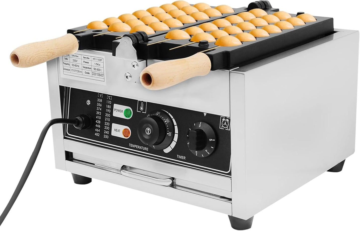 Commercial 42 pcs Donut Ball Waffle Maker Waffle Baker Machine Nonstick Egg Hot Dog Baker Machine 1500W for Bakeries, Restaurants, Kiosks, Canteens