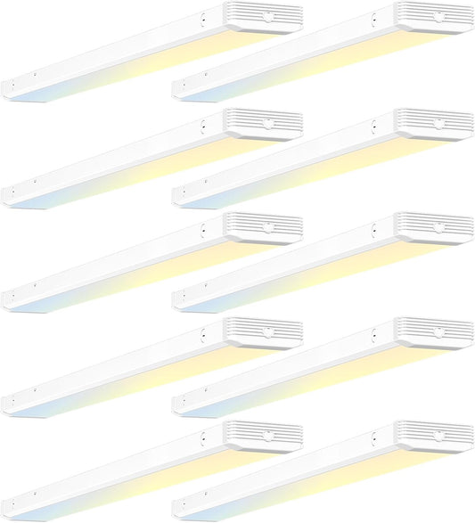 BBOUNDER 10 Pack 4FT LED Wraparound Light with 3CCT Selectable, 4000K\/5000K\/6500K, Super Bright 5500LM 50W 4 Foot Fluorescent Fixture, Flush Mount Office Ceiling Light for Kitchen Garage, White