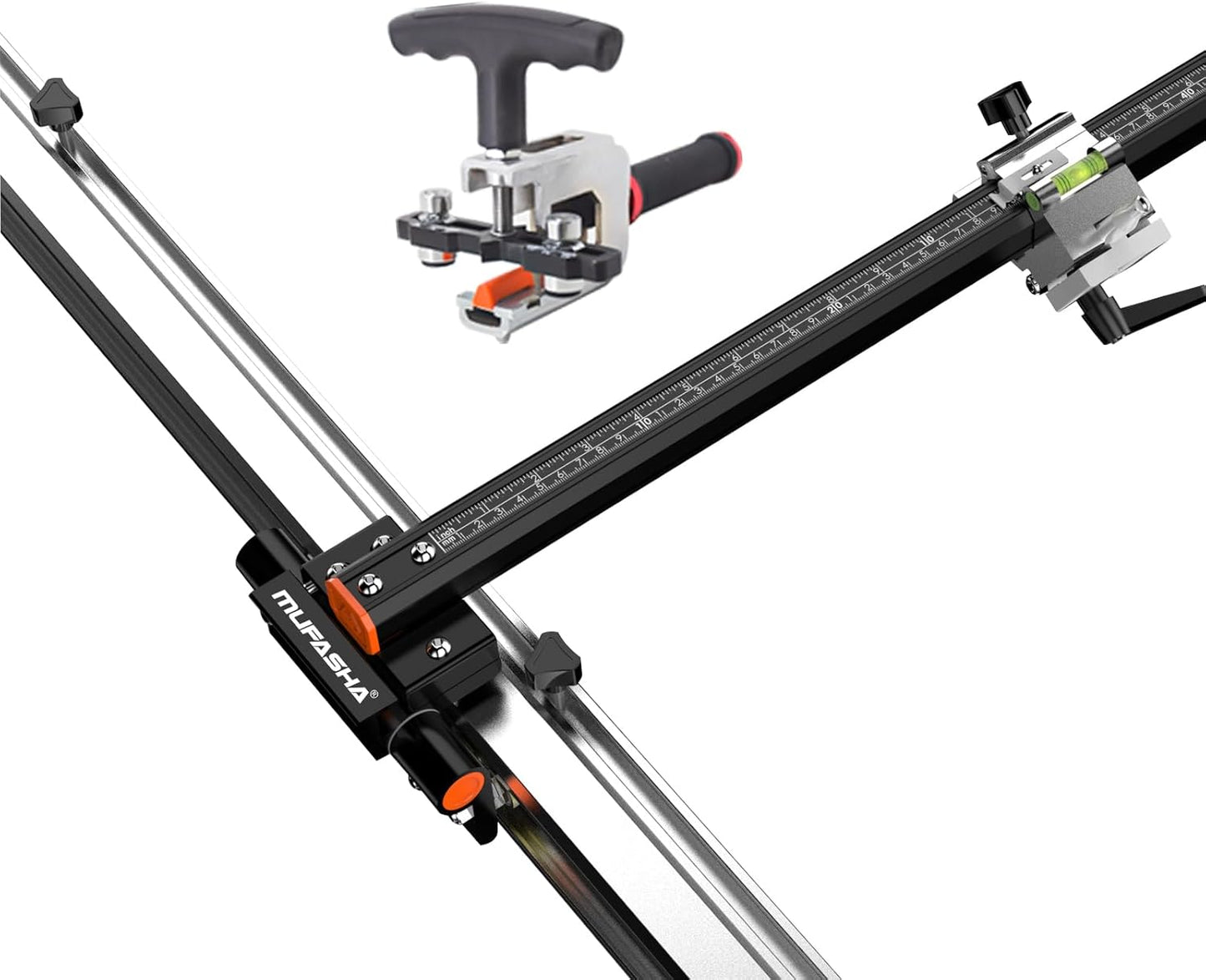 MUFASHA T Shape Manual Tile Cutter with 78 inch Rail Guide Large Format Ceramic Cutter with Extendable Aluminum Guide Rail, Dual Cutter Wheels & 90° Flip Wheel