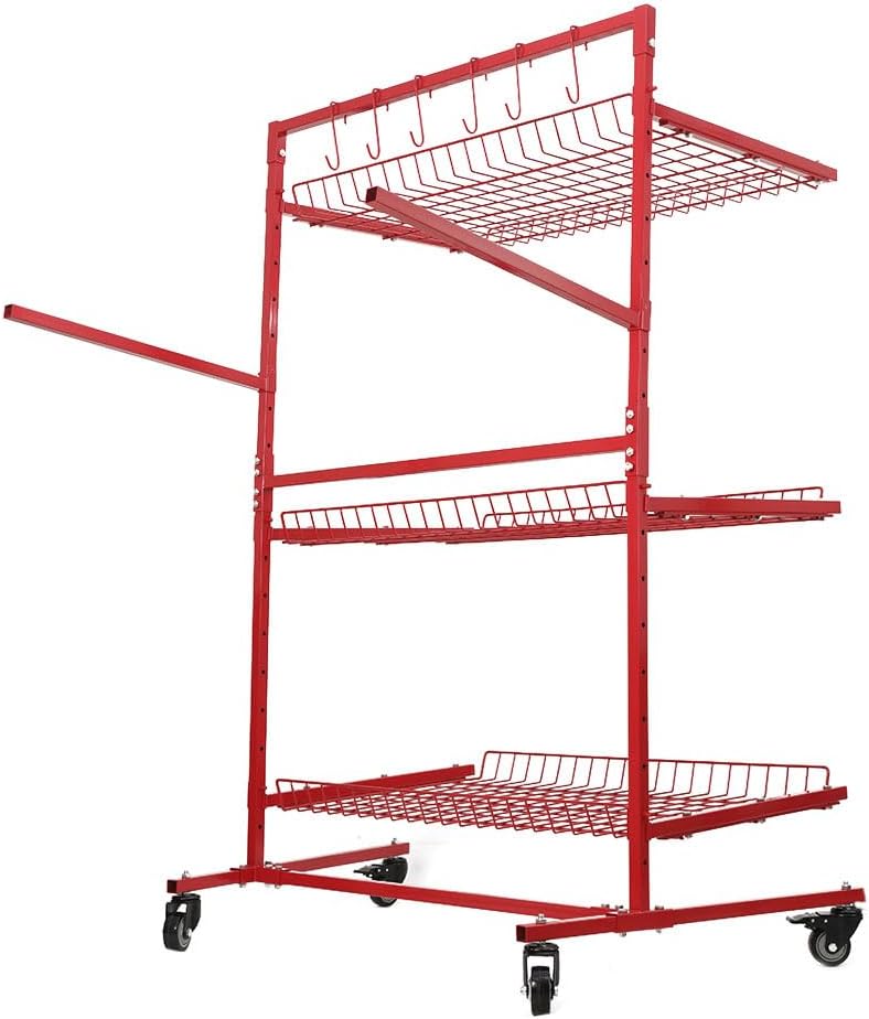 Universal Auto Body Rolling Parts Storage Rack 3-Tier Mobile Car Storage Rack Tool with Wheels, Auto Body Parts Utility Cart for Garage Organizer and Tool Storage