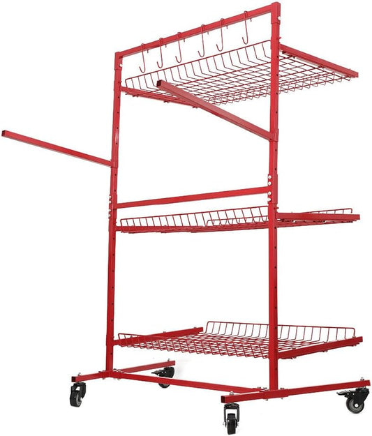 Universal Auto Body Rolling Parts Storage Rack 3-Tier Mobile Car Storage Rack Tool with Wheels, Auto Body Parts Utility Cart for Garage Organizer and Tool Storage