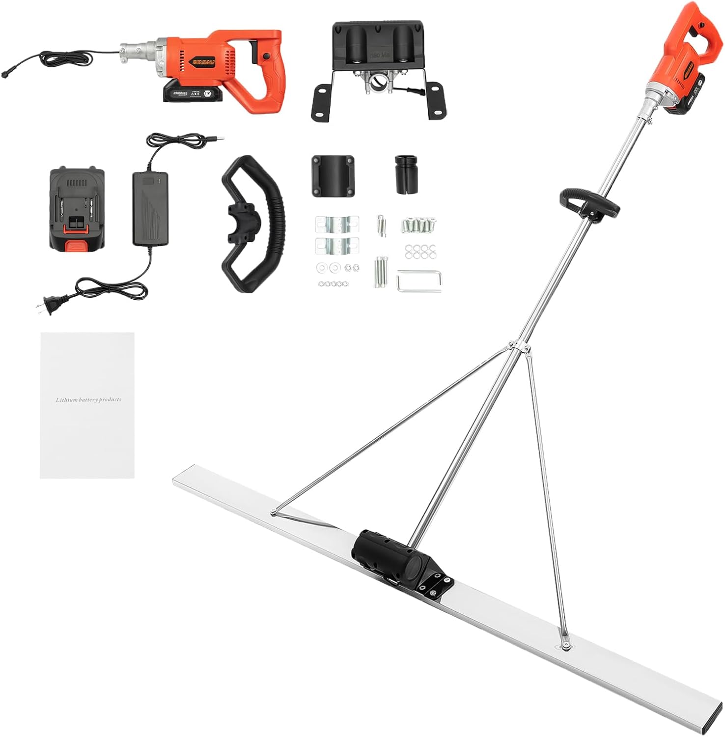 Power Concrete Screed Vibratory Kit, 21V Electric Cordless Concrete Screed Vibrator Tool Concrete Finishing Tool Battery Powered Concrete Surface Leveling Tamper Ruler for Construction Sites