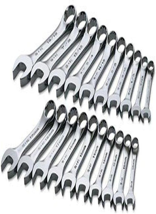SK Tools USA 20 Piece, Short Pattern, 12 Point, SAE & Metric, SuperKrome® Combination Wrench Set: 3/8" - 15/16" & 10MM - 19MM | 86250