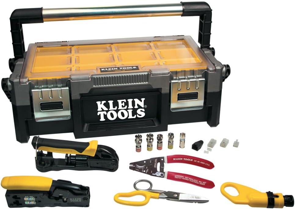 Klein Tools VDV001-833 VDV ProTech Kit with Transport Case, Cable Stripper, Crimper, Compression Connecters, Cable Cutter, Data\/Telephone Plugs