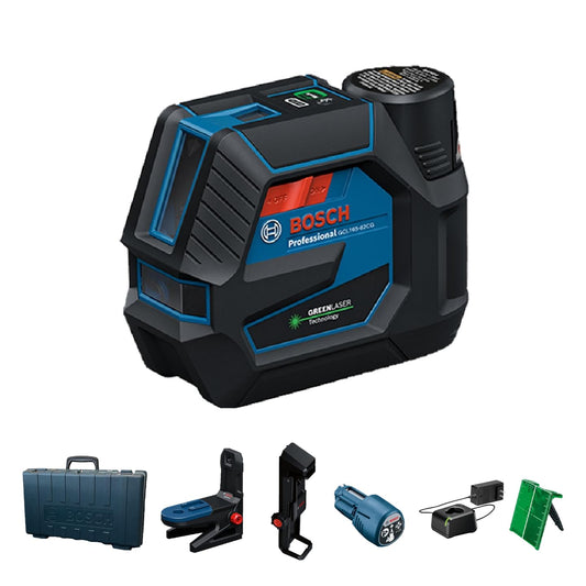 BOSCH GCL165-82CGL 12V Max Connected Green-Beam Cross-Line Laser with Plumb Points, Bluetooth, IP65 Durability, 125 Ft Range, VisiMax Technology, Includes 12V Battery & Charger and Magnetic Mount
