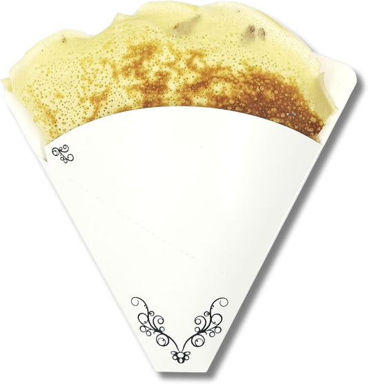 Regular Size Delicate Victorian, Perforated French Crepe Holder [Pack of 1600] \u2013 Heavy Duty, Food Safe, Disposable Food Wrappers for French Style Crepes | Takeaway Food Packaging 7 x 7 inches