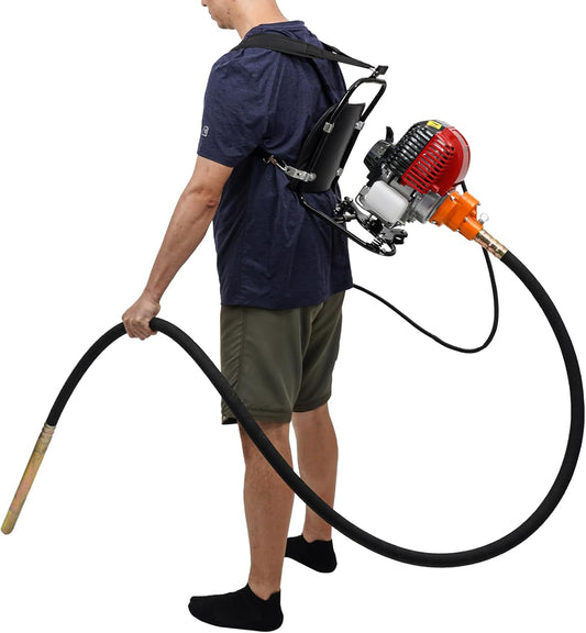 31CC 4-Stroke Backpack Concrete Vibrator, 1HP Portable Backpack Concrete Vibrator Gas Vibrating Concrete Power Screed Motor Concrete Vibrating Tool with 9.84ft Vibrator Rod for Building Construction