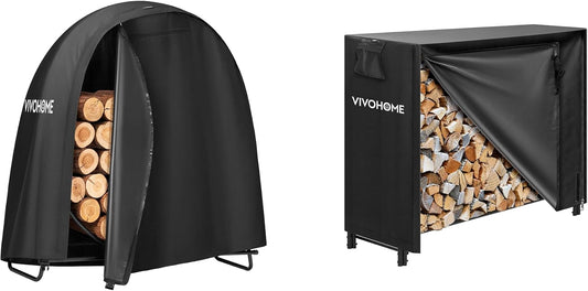 VIVOHOME 48 Inches Firewood Log Rack Hoop with Round Cover, Round Log Holder Ring for Indoor Outdoor Patio Deck Porch, with 4ft Indoor Outdoor Firewood Storage Log Rack and Cover Combo Set with Zipper