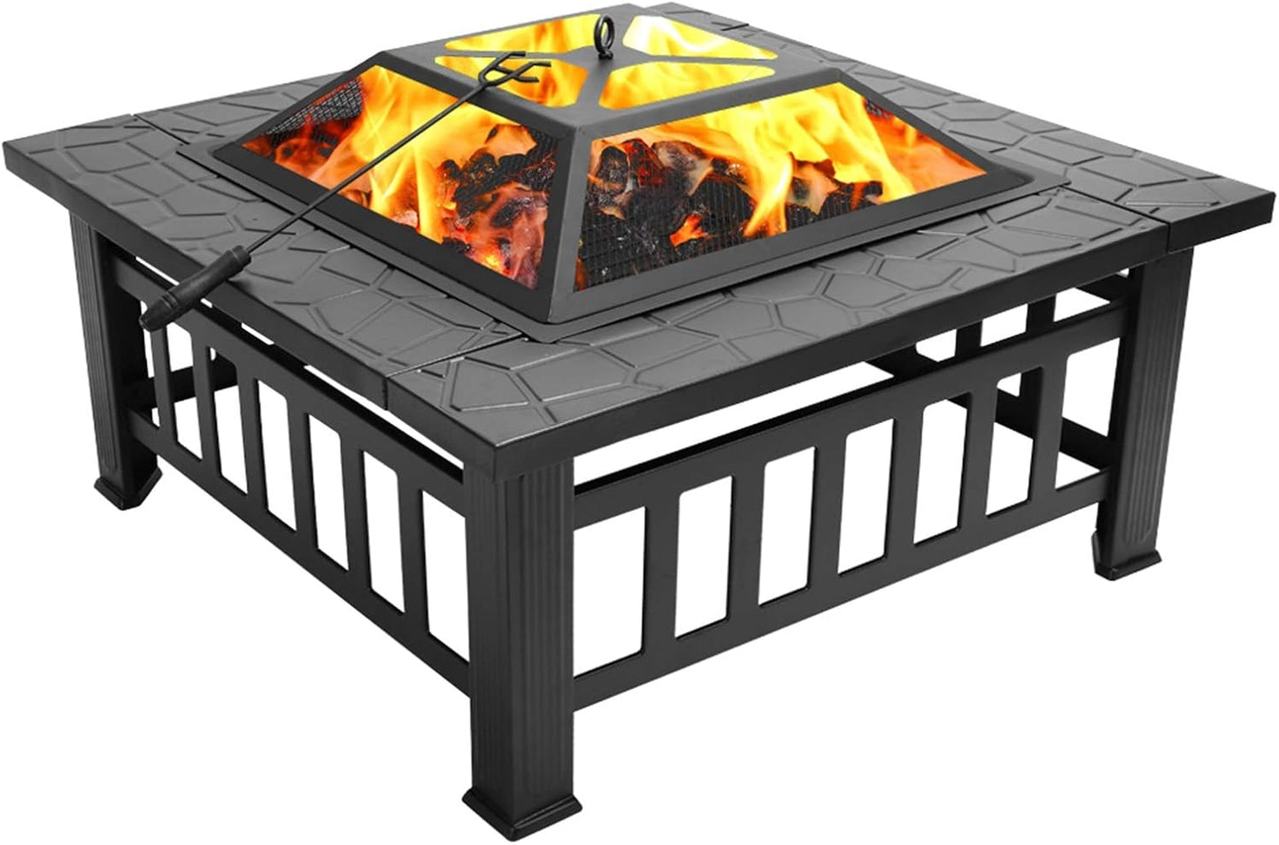 32 inch Fire Pit, Fire Poker & Spark Screen, Outdoor Burning Fire Pits, Portable Outdoor Fireplace Burning FirePit for Chrismas Backyard Patio Outside Picnic BBQ Party