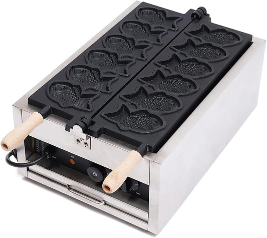 Fish Shaped Waffle Machine Stainless Steel Nonstick Mini Taiyaki Maker 6 Small Fish Shaped Waffles 110V 2.4KW