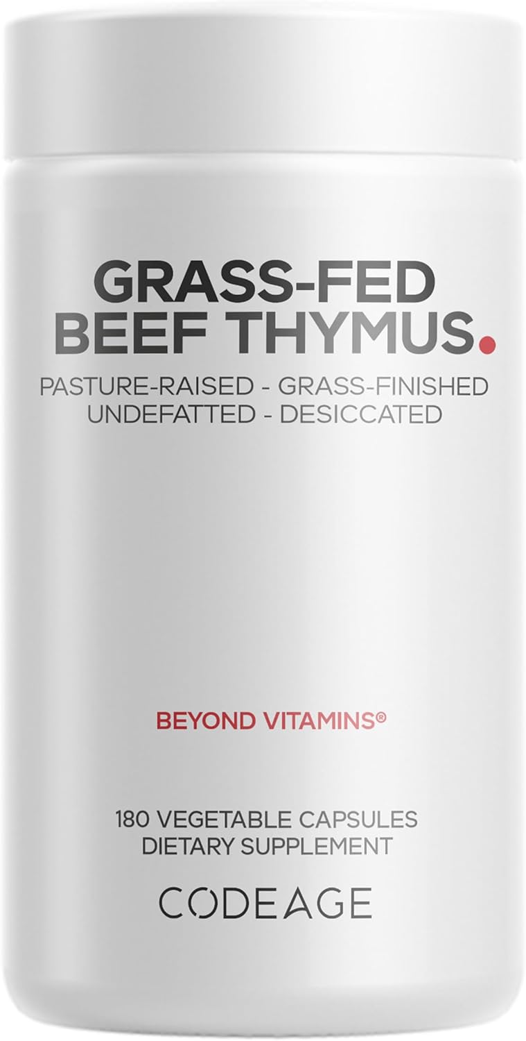 Codeage Grass Fed Beef Thymus Supplement Superfood, Freeze Dried, Non-Defatted, Desiccated Thymus & Liver Pills, Glandulars Meat, Pasture Raised Beef Vitamins, Non-GMO, 180 Capsules