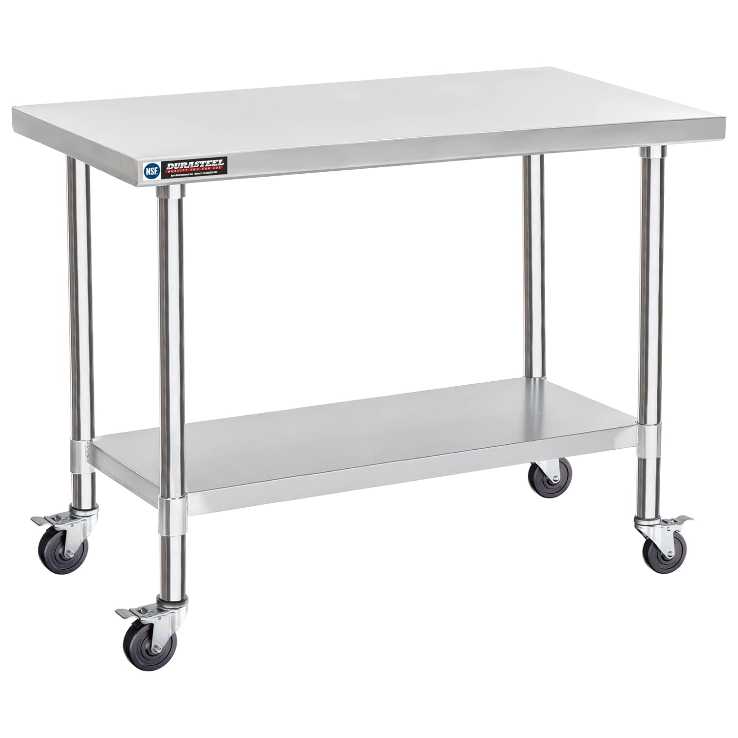 DuraSteel 24x48 NSF Stainless Steel Cart - Heavy Duty Food Prep Table with Undershelf - Rolling Kitchen Island on Wheels for Commercial Restaurant Kitchen, Garage, Outdoor Cooking, BBQ Grill, Counter