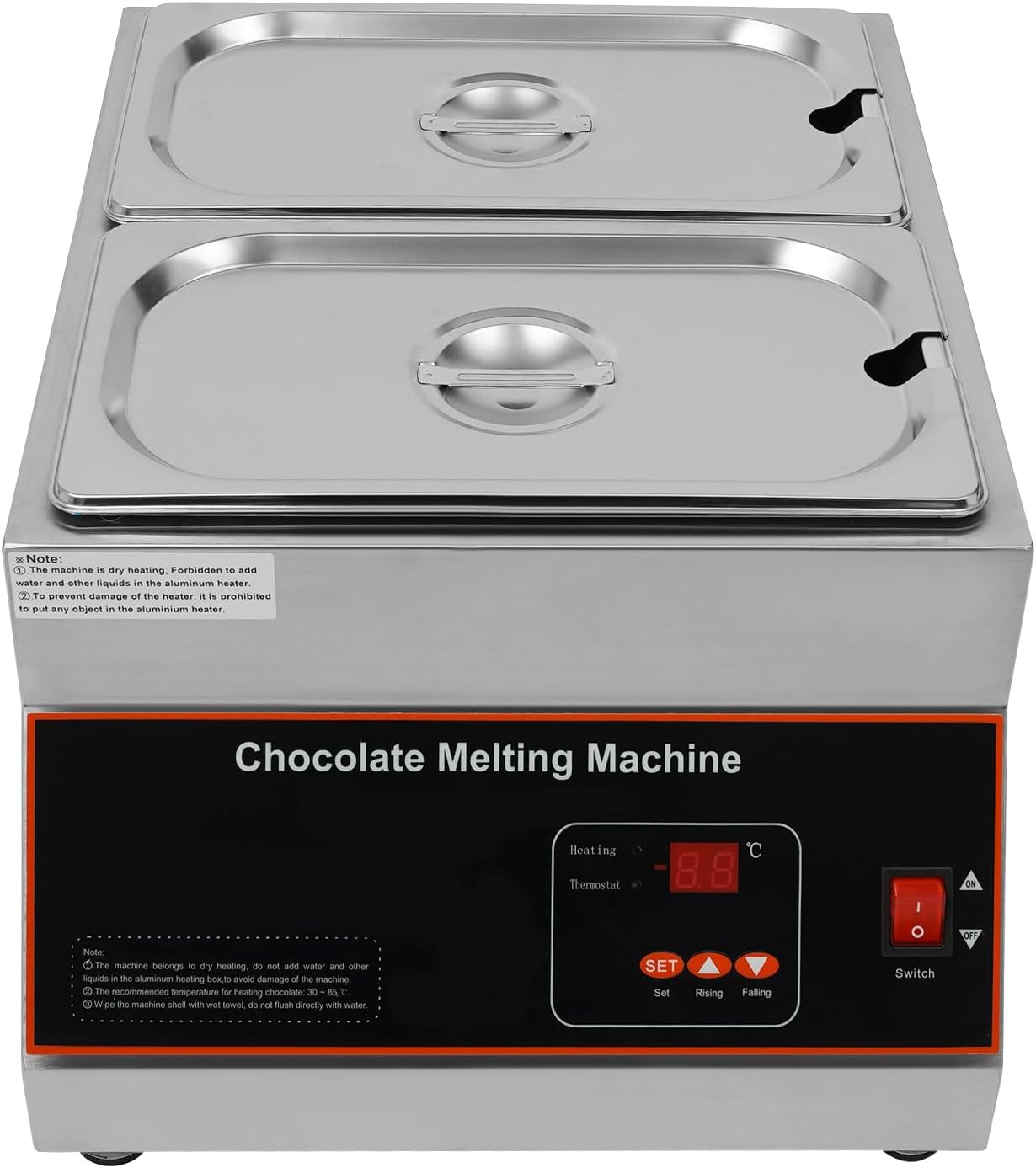 2-Tanks Chocolate Melting Machine Chocolate Tempering Pot 500W Electric Chocolate Tempering Machine with Temperature Control Commercial Warmer for Chocolate Milk Coffee Cheese Soup