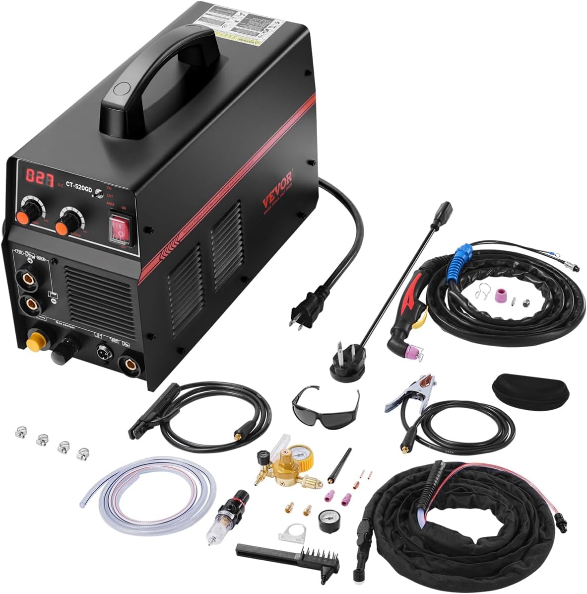 VEVOR 3 in 1 Plasma Cutter Welder Machine, CT-520GD TIG/MMA Plasma Cutter Combo Machine, 50A Non-Touch Pilot Arc Plasma Cutter, 200A TIG and Stick Welder, Digital 110/220V Dual Voltage IGBT Inverter