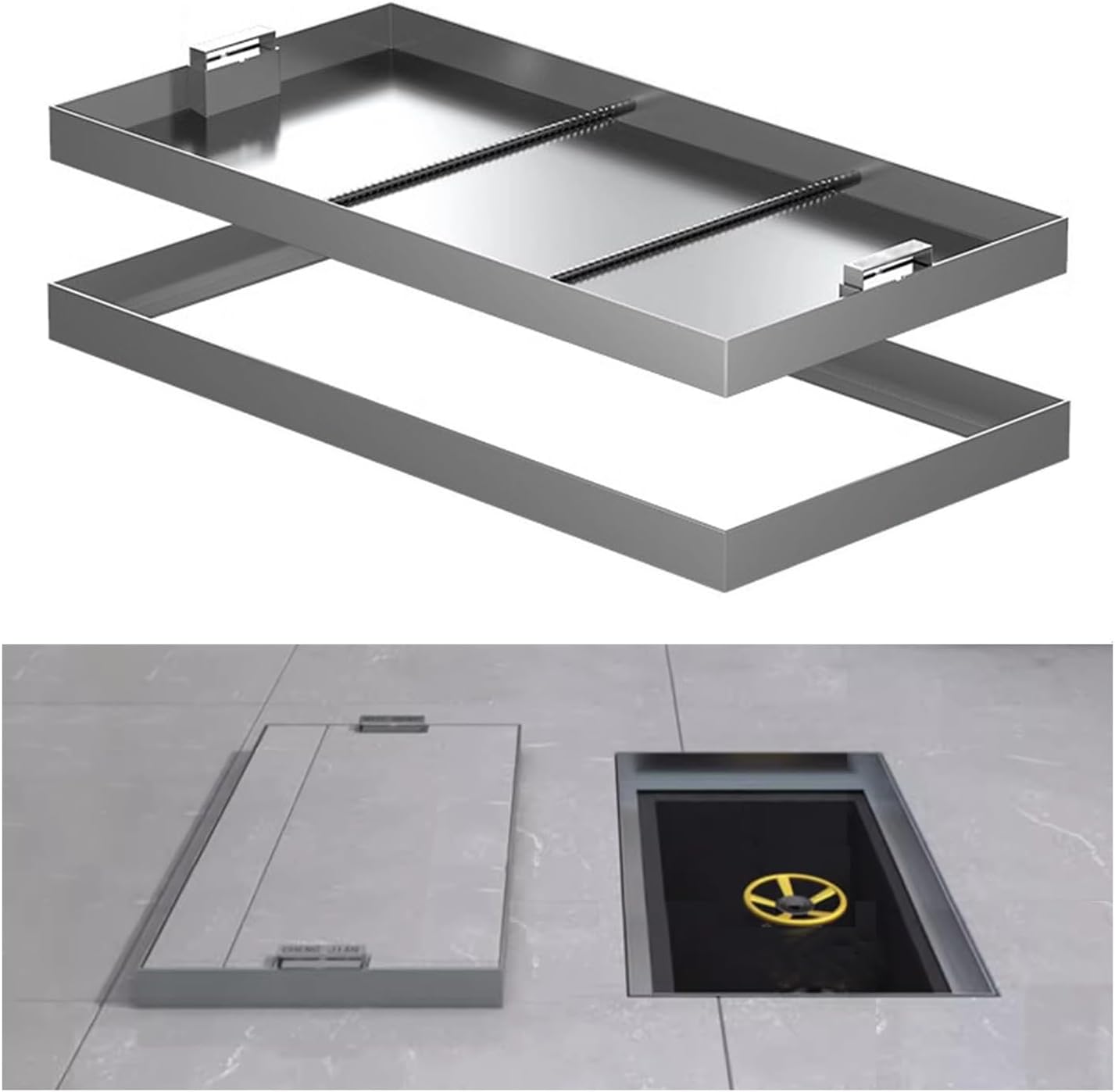1pc 304 Stainless Steel Concealed Handle Manhole Cover - Rectangular Recessed Inspection Lid for Indoor & Outdoor Use(70x40x5cm)
